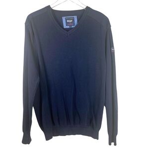 TRICOT MARINE Yachting Navy V-Neck Waffle Knit Long Sleeve Men's Large Shirt